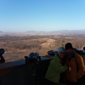 This could be anywhere in the world, but holy shit it's North Korea!! yikes Hard to see in the pics (but amazing through the binoculars behind us). Dora Observatory overlooking North Korea. We could see the fake propaganda town very close, and also the town of Kaesong (real town) in the distance. Fucking crazy!