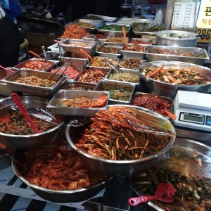 So many delicious kinds of kimchi to pick from at the street market