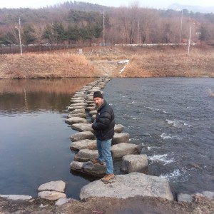 Shawn was too scared to use the river crossing. Not sure why, it's only 30 degrees here today. It'd just be a bit cold if he fell in
